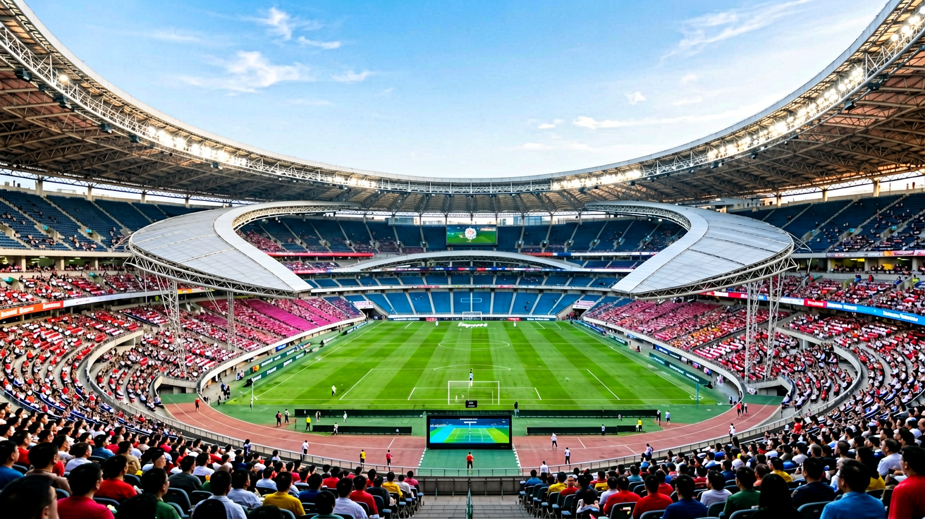 Bsports必一运动官网首页展示大型体育场馆全景，体现平台覆盖全球体育赛事的内容定位
